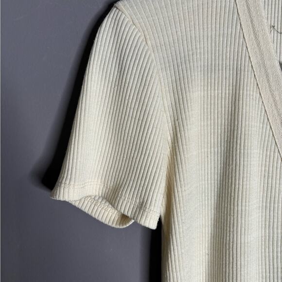 Zara Cream Button Front Ribbed Short Sleeve  Midi Dress Size Small - Picture 2 of 6